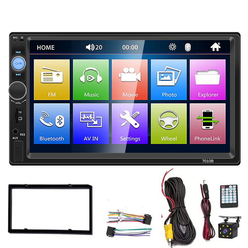 7010B 7" Double Din Touchscreen Car Stereo with Reverse Camera, Bluetooth & PhoneLink