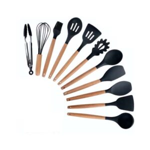 Maddox 12-Piece Silicone Kitchen Utensil Set with Wooden Handles & Storage Holder