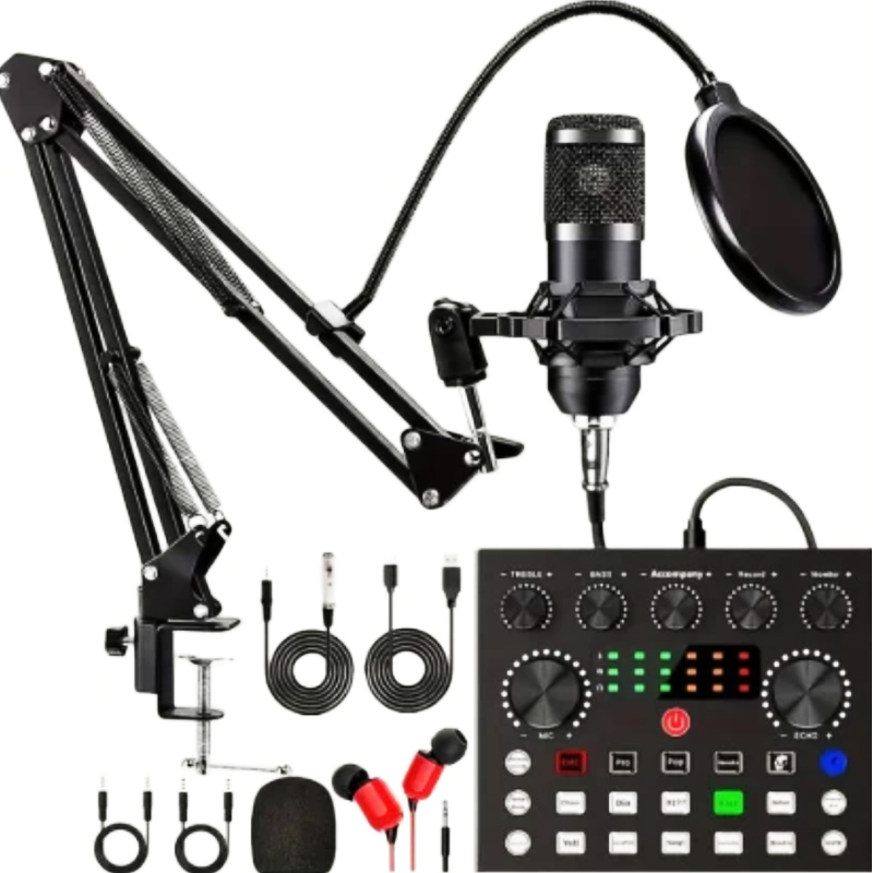 Maddox Professional Condenser Microphone Kit with Sound Card – Studio Recording & Streaming Set