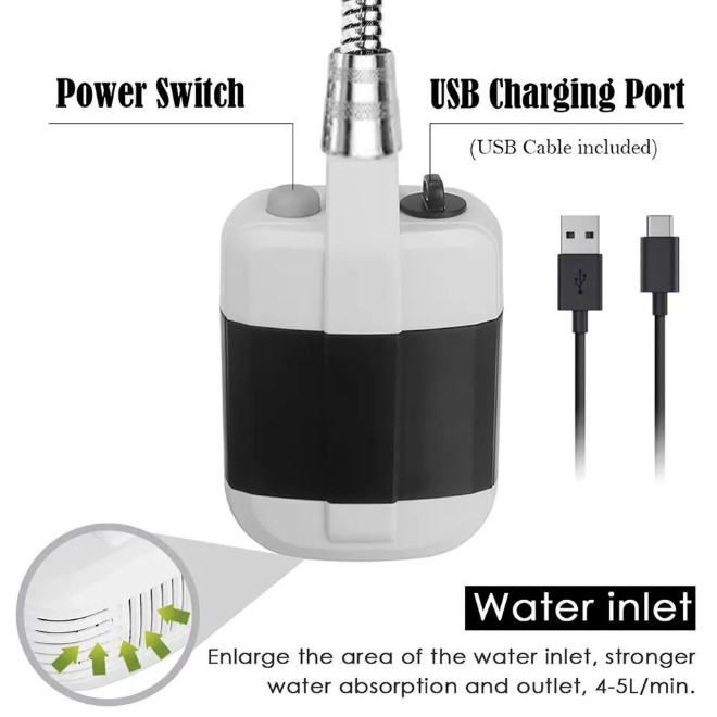 Maddox Portable USB Rechargeable Shower Pump with Handheld Shower Head - Image 3
