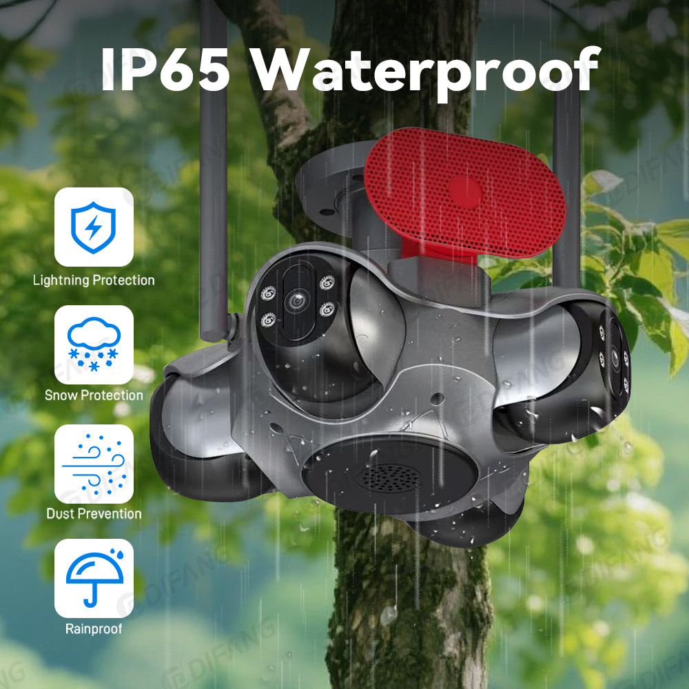 DIFANG 10K Quad-Lens Solar Security Camera – 4-Screen PTZ WiFi Camera with Siren & Speaker - Image 4