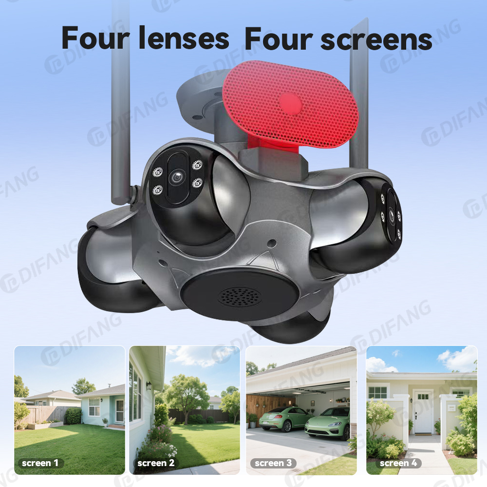DIFANG 10K Quad-Lens Solar Security Camera – 4-Screen PTZ WiFi Camera with Siren & Speaker - Image 5