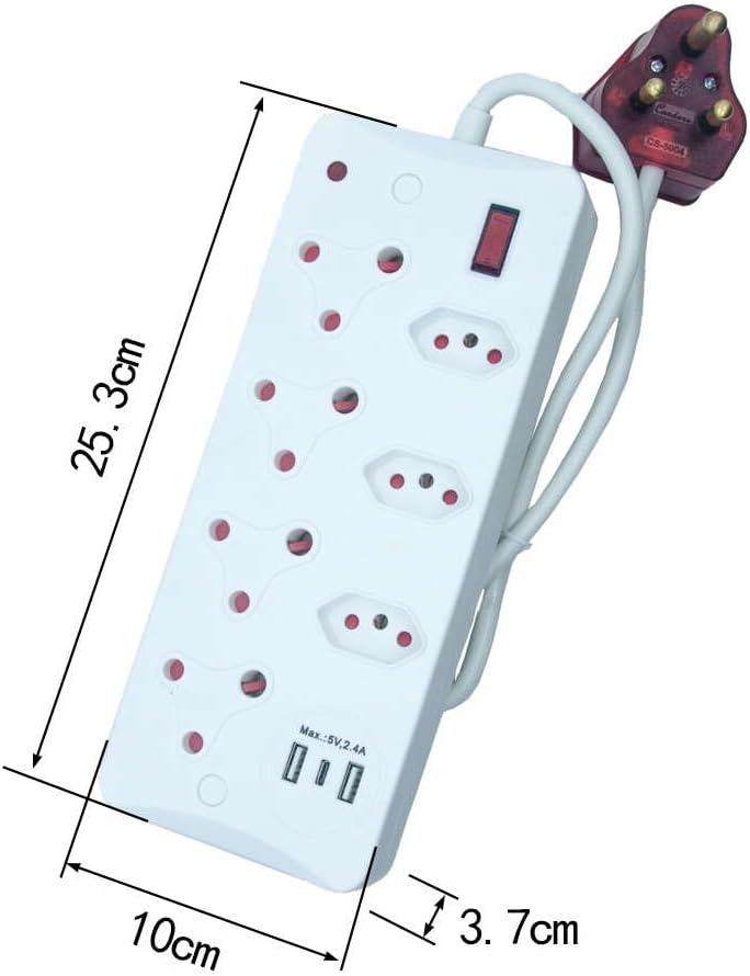 Condere 7-Way Multi-Socket Extension Lead – Surge Protected Adapter with USB & Type-C Ports - Image 2