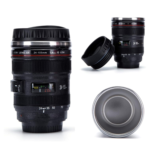 Camera Lens Stainless Steel Travel Mug – Insulated Coffee Thermos Flask with Leak-Proof Lid