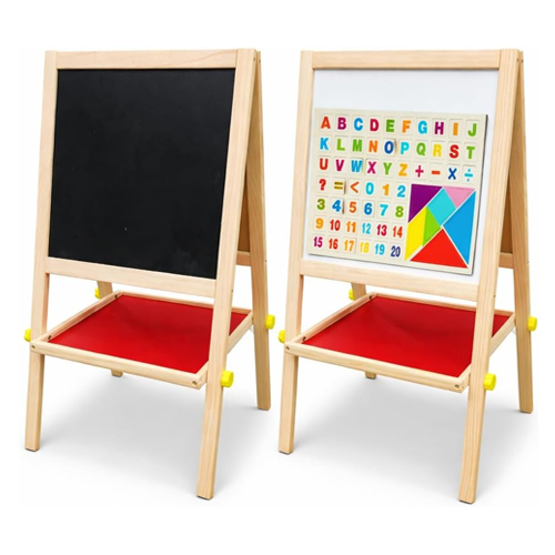 Multi-Functional Wooden Digital Alphabet Drawing Board Easel – Double-Sided Magnetic Whiteboard & Blackboard