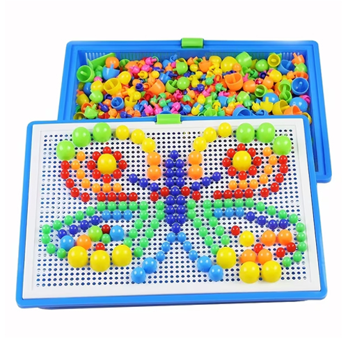 Creative Mushroom Nail Pegboard Toy Set – Colorful Mosaic Art Puzzle Board for Kids
