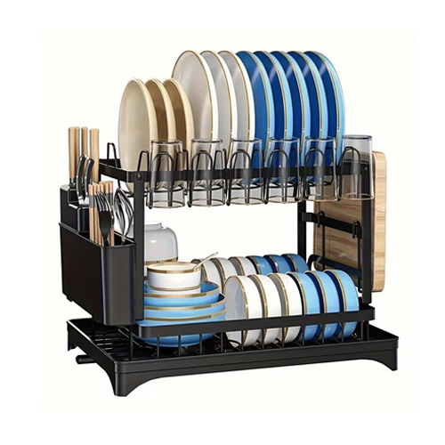 Premium 2-Tier Countertop Dish Drying Rack – Heavy-Duty Kitchen Organizer with Drainboard & Utensil Holder