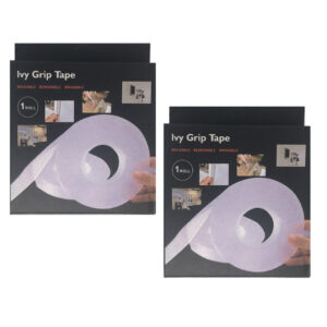 Ivy Grip Tape Multipurpose Double-Sided Transparent Gel Tape Roll – Pack of 2 (3m x 30mm Each)