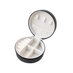 Mini Round Portable Travel Jewelry Organizer Box with Zipper Closure