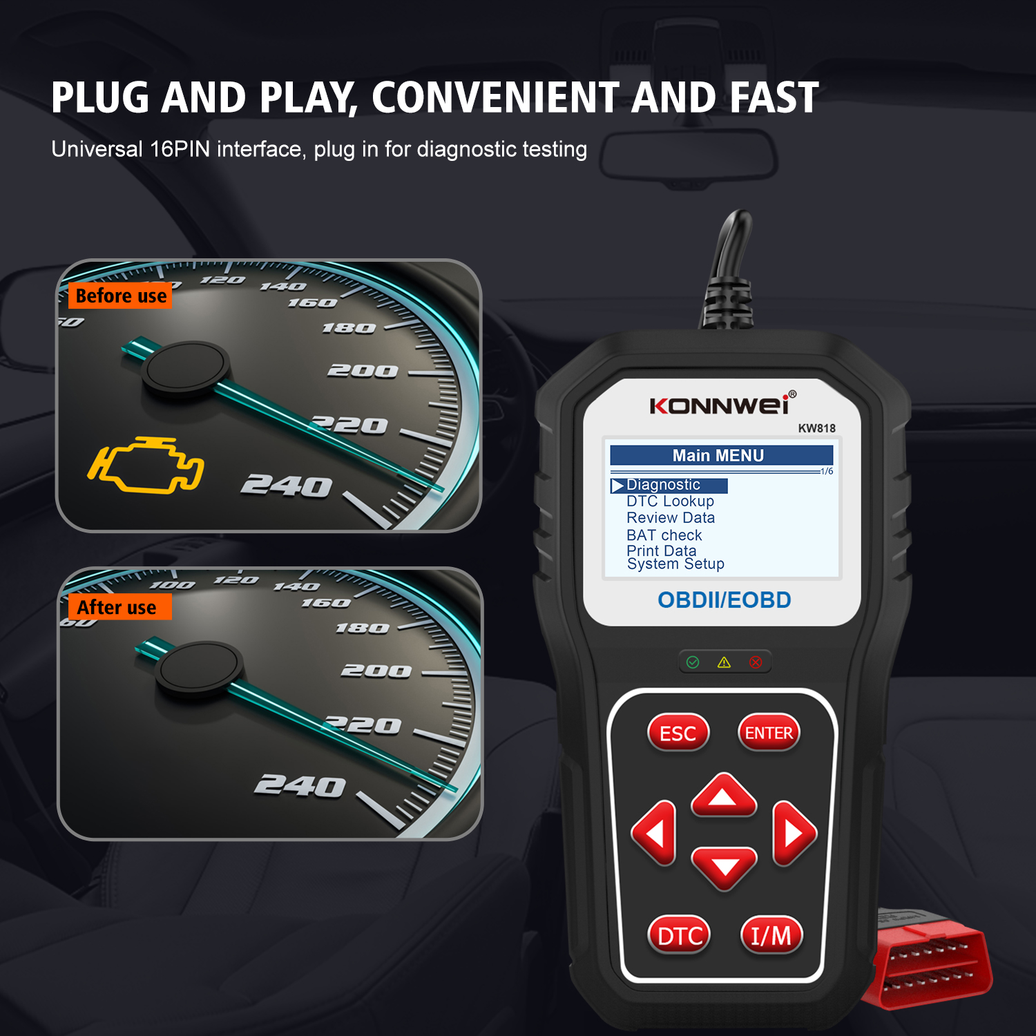 Konnwei KW818 Professional OBDII/EOBD Car Diagnostic Scanner – Automotive Engine Fault Code Reader - Image 3