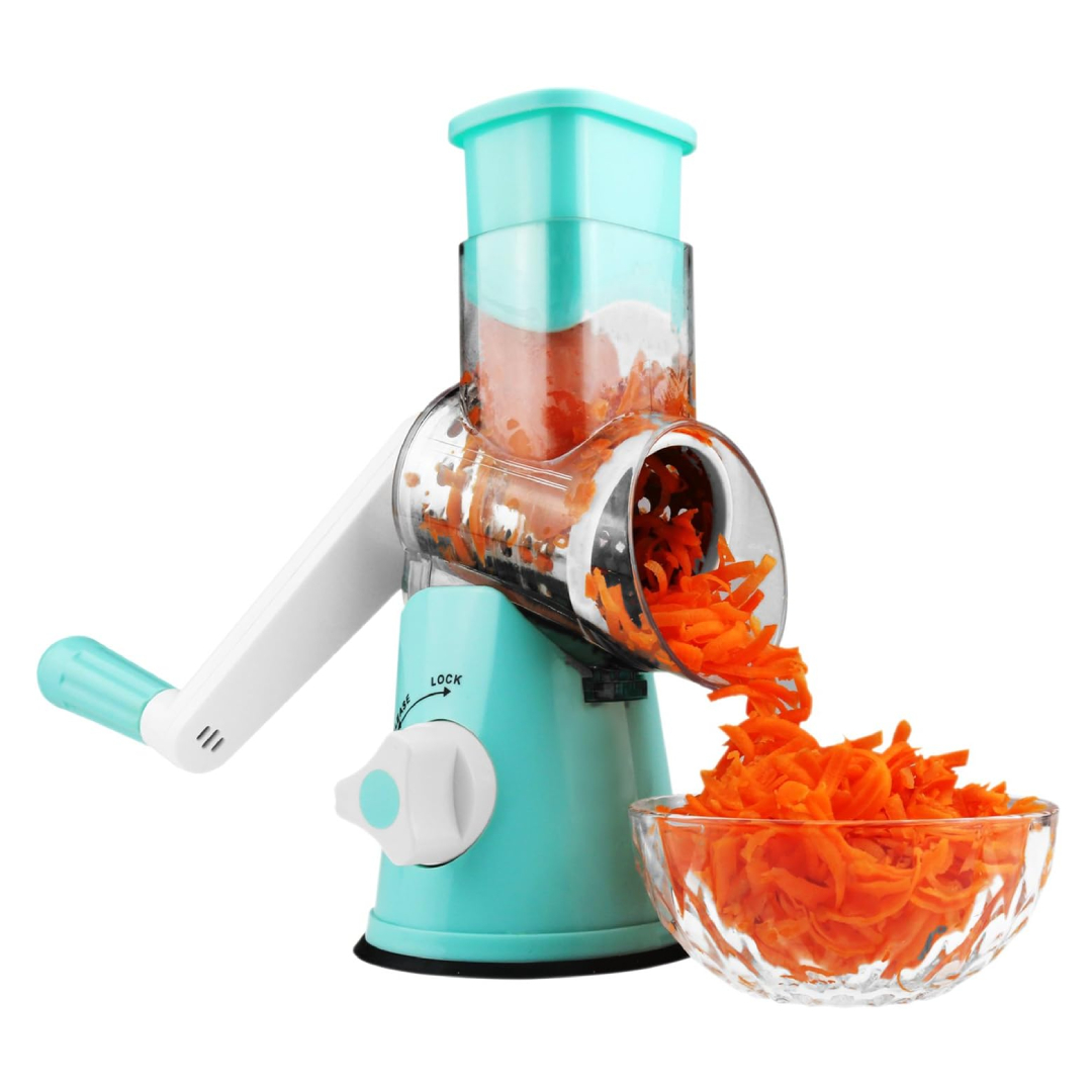3-in-1 Rotary Tabletop Drum Grater, Vegetable Slicer & Manual Cheese Shredder - Green - Image 2