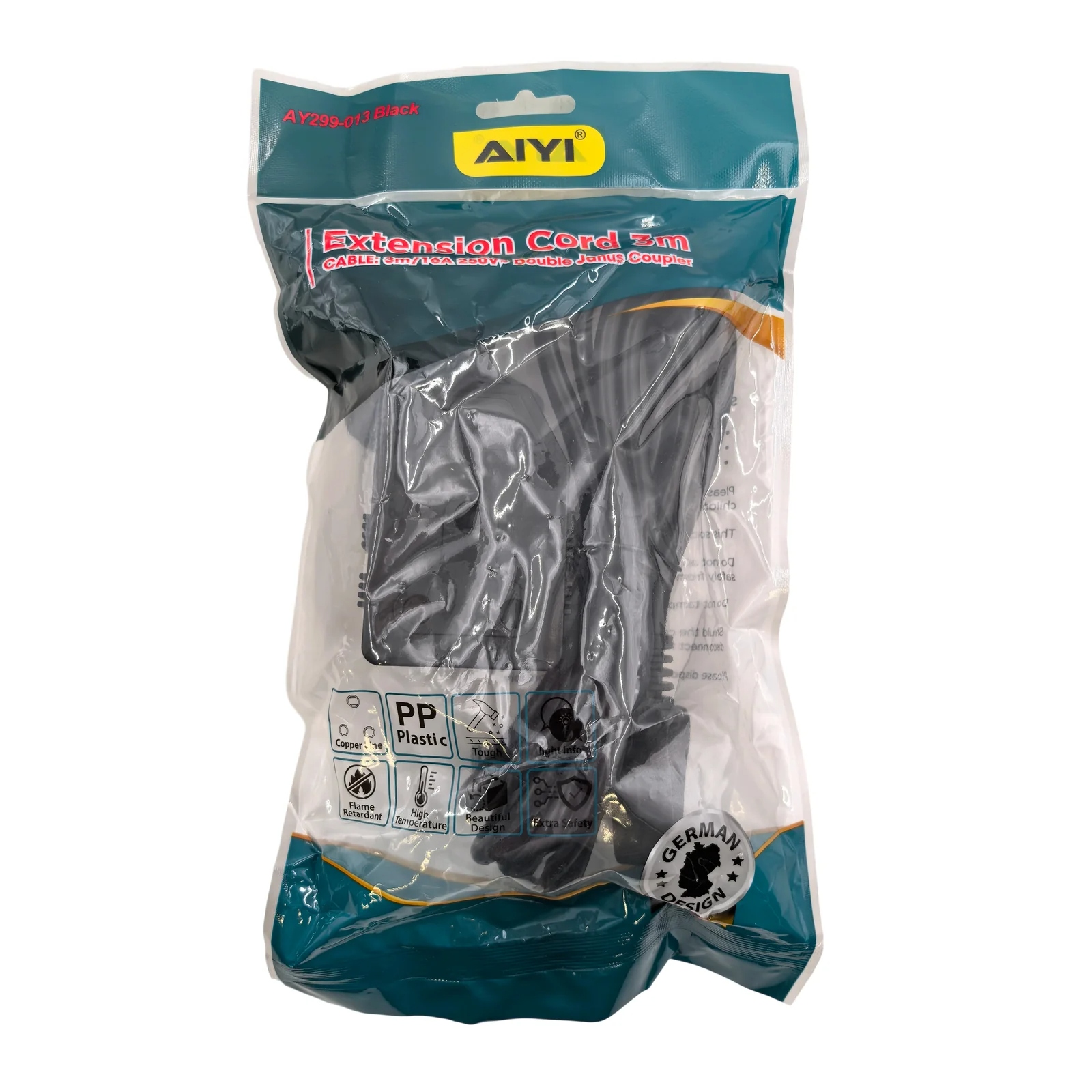 AIYI 3M Heavy Duty Extension Cord Lead – 2-Way South African Adapter (Black) - Image 4