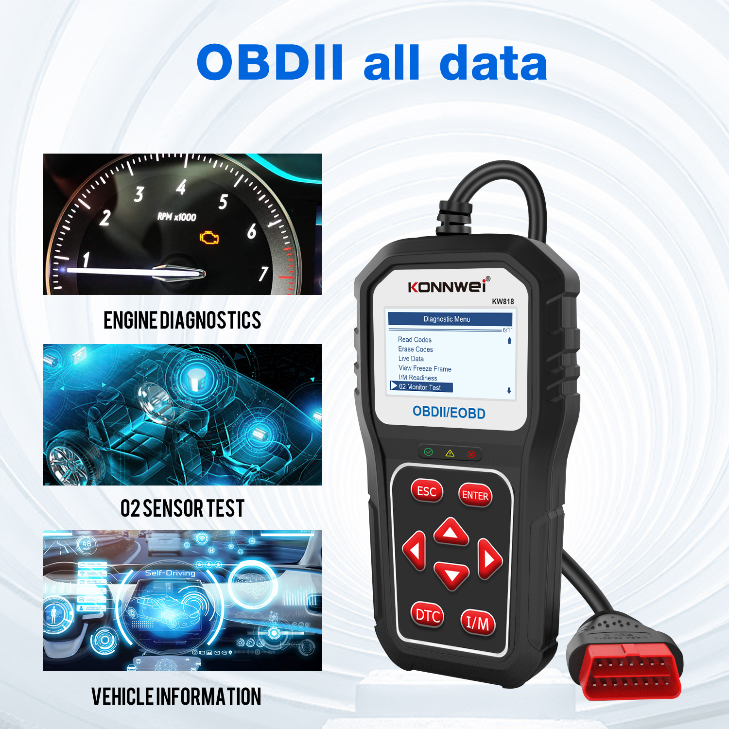Konnwei KW818 Professional OBDII/EOBD Car Diagnostic Scanner – Automotive Engine Fault Code Reader - Image 4