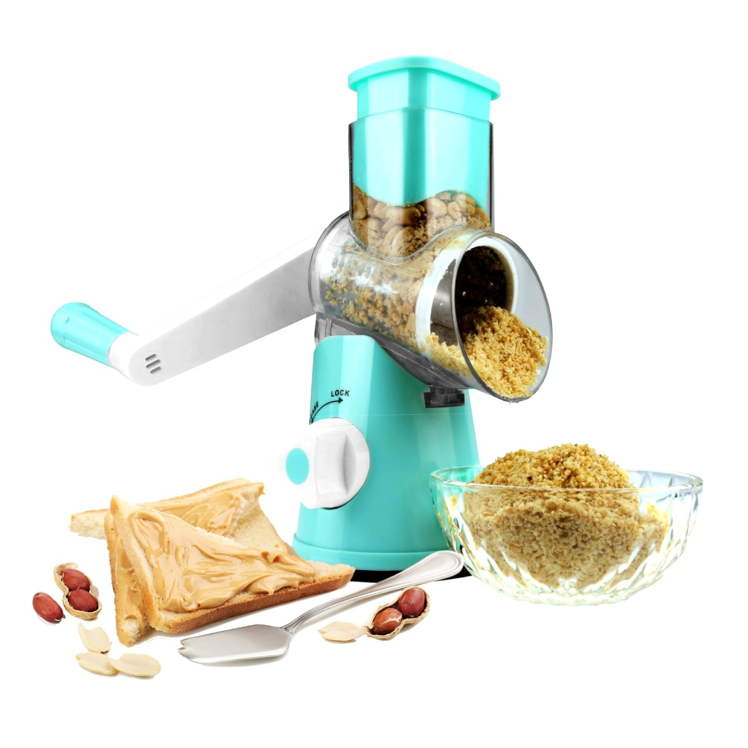 3-in-1 Rotary Tabletop Drum Grater, Vegetable Slicer & Manual Cheese Shredder - Green - Image 3