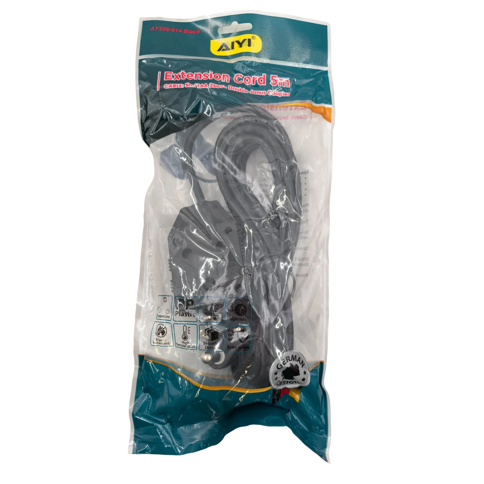 AIYI 5M Heavy Duty Extension Cord Lead – 2-Way South African Adapter (Black) - Image 4