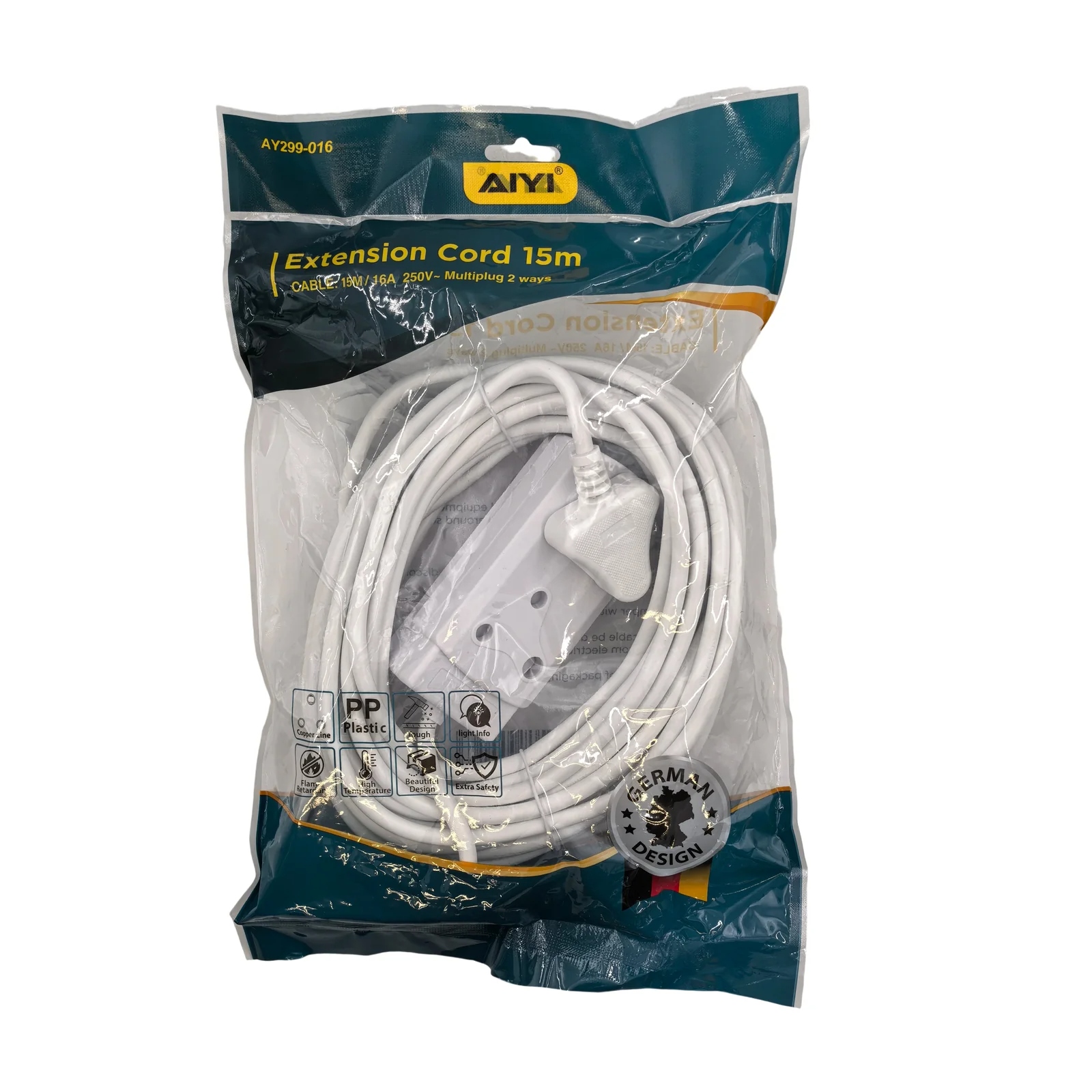AIYI 15M Heavy Duty Extension Cord Lead – 2-Way South African Adapter (White) - Image 5