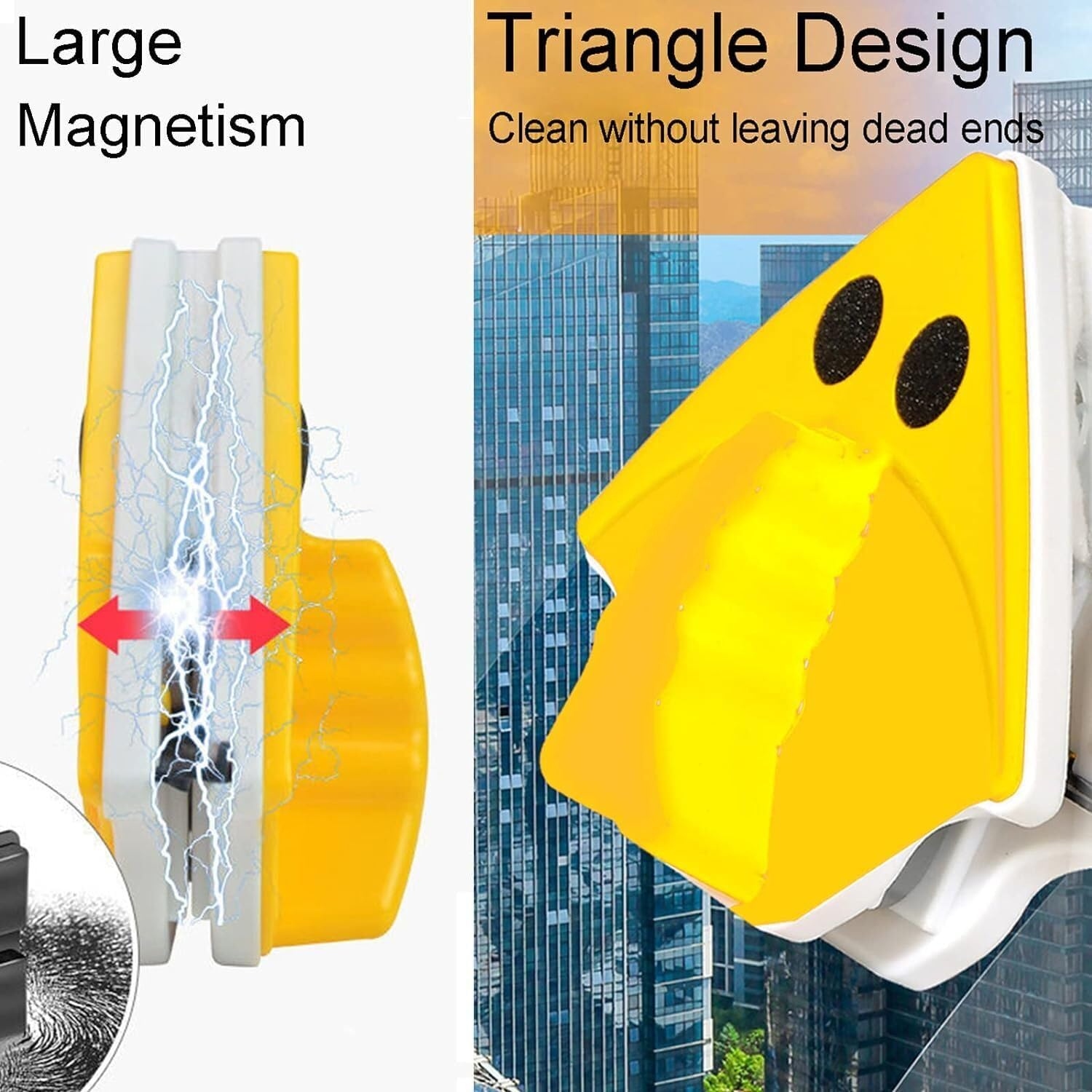 Magnetic Double-Sided Window Cleaner – Triangular Glass Surface Wiper & Glazing Sponge - Image 5