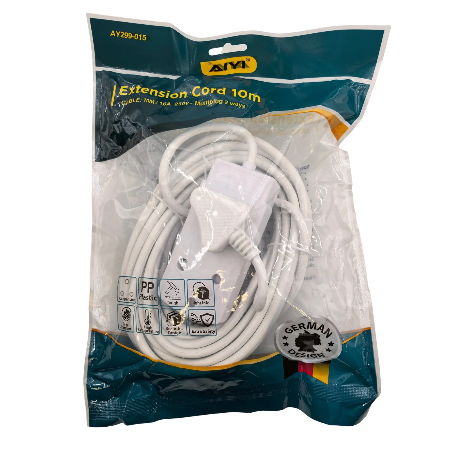 AIYI 10M Heavy Duty Extension Cord Lead – 2-Way South African Adapter (White) - Image 5