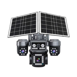 4K Ultra HD Solar-Powered Triple Lens PTZ Security Camera - Dual Panel Outdoor Wireless CCTV System (Black & Silver)
