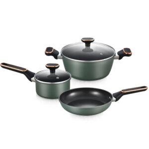 AIYI 5-Piece Refined Iron Non-Stick Cookware Set - Premium Kitchen Pots & Frying Pan Kit (Dark Green