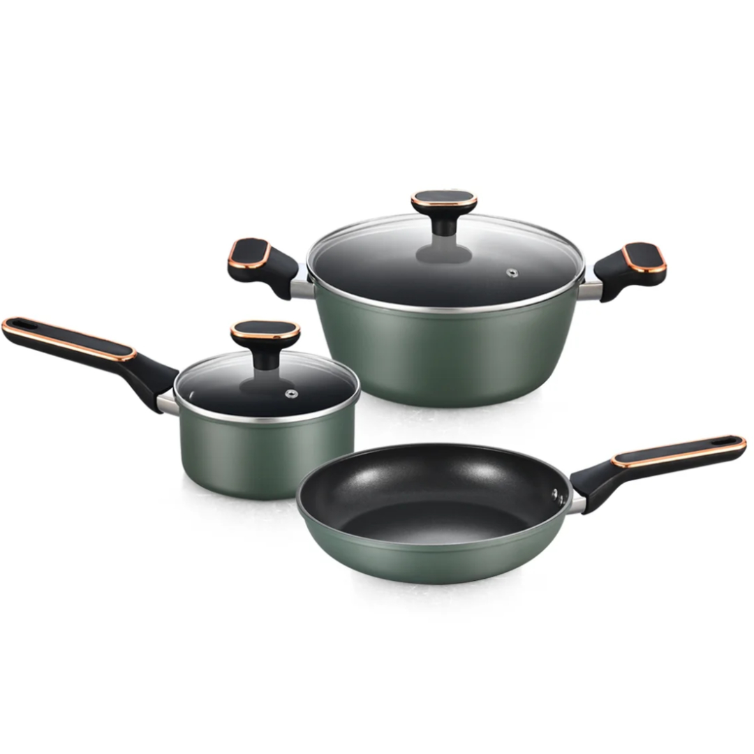AIYI 5-Piece Refined Iron Non-Stick Cookware Set - Premium Kitchen Pots & Frying Pan Kit (Dark Green