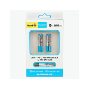 BestFire USB Type-C Rechargeable AA Lithium-Ion Batteries (2150mAh / 3200mWh 1.5V) - 2 Pack with Charging Cable