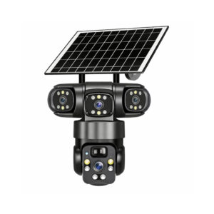 4-Lens Solar Powered Outdoor PTZ Security Camera - Multi-Screen Surveillance System with Integrated Solar Panel & Full-Color Night Vision