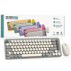 Dual-Mode Wireless Keyboard & Mouse Combo - 2.4GHz & Bluetooth 85-Key Retro Round Keycap Silent Set