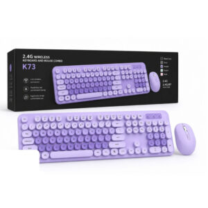 Full-Size Wireless Keyboard & Mouse Combo - 2.4GHz Retro Round Keycap Desktop Set with Number Pad (Purple)