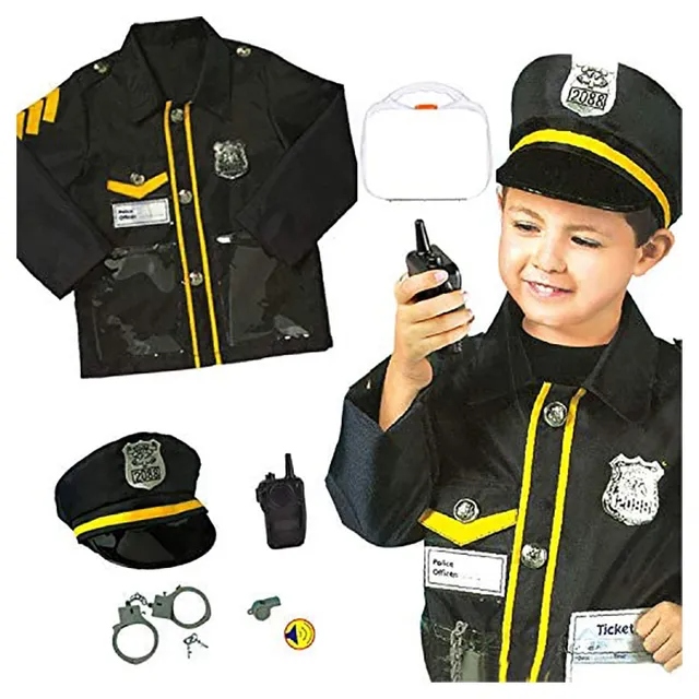 Kids Police Officer Costume Role Play Set - Children Dress Up Pretend Play Kit with Accessories - Image 2