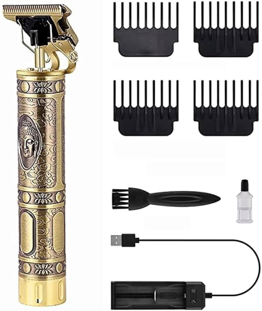 Professional Vintage T-Blade Hair Clipper & Trimmer - Rechargeable Cordless Detail Beard Shaver (Gold) - Image 2
