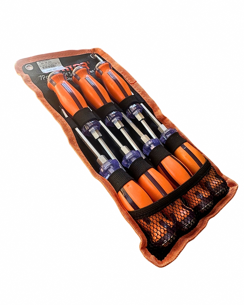 FONTOR 7-Piece Senior Screwdriver Set - Professional Flathead & Phillips Mechanics Hand Tool Kit with Wall-Hanging Storage Pouch - Image 2