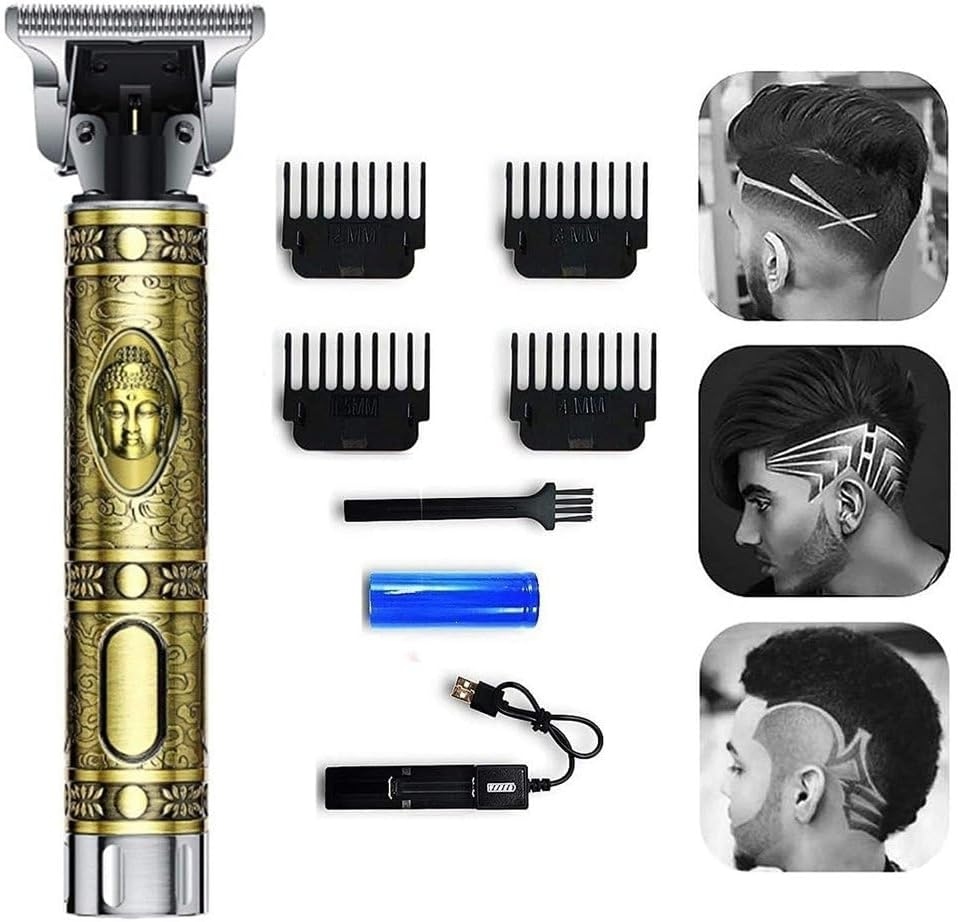 Professional Vintage T-Blade Hair Clipper & Trimmer - Rechargeable Cordless Detail Beard Shaver (Gold) - Image 3