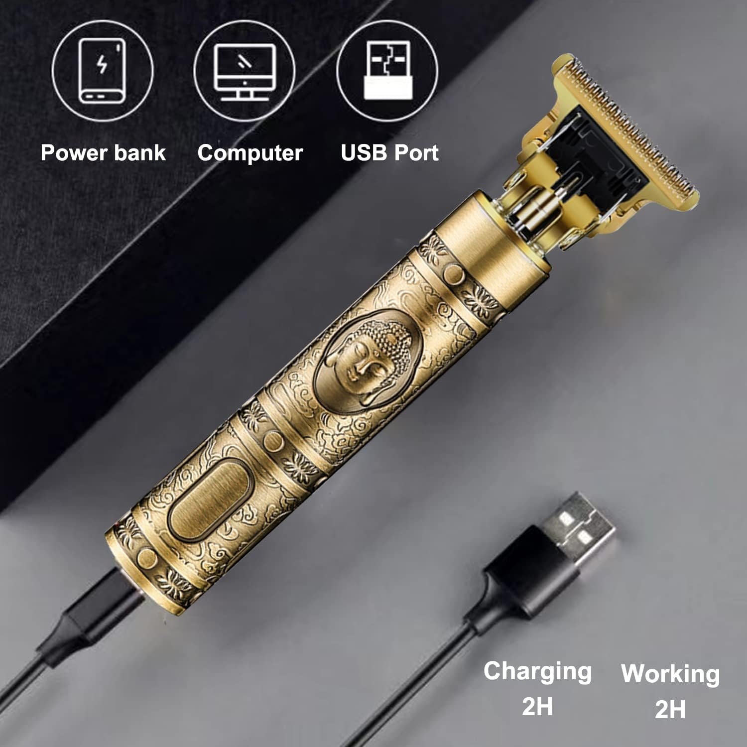 Vintage T9 Professional Hair Trimmer - Cordless Rechargeable Precision T-Blade Clipper (Gold/Bronze) - Image 3