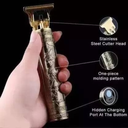 Professional Vintage T-Blade Hair Clipper & Trimmer - Rechargeable Cordless Detail Beard Shaver (Gold) - Image 4
