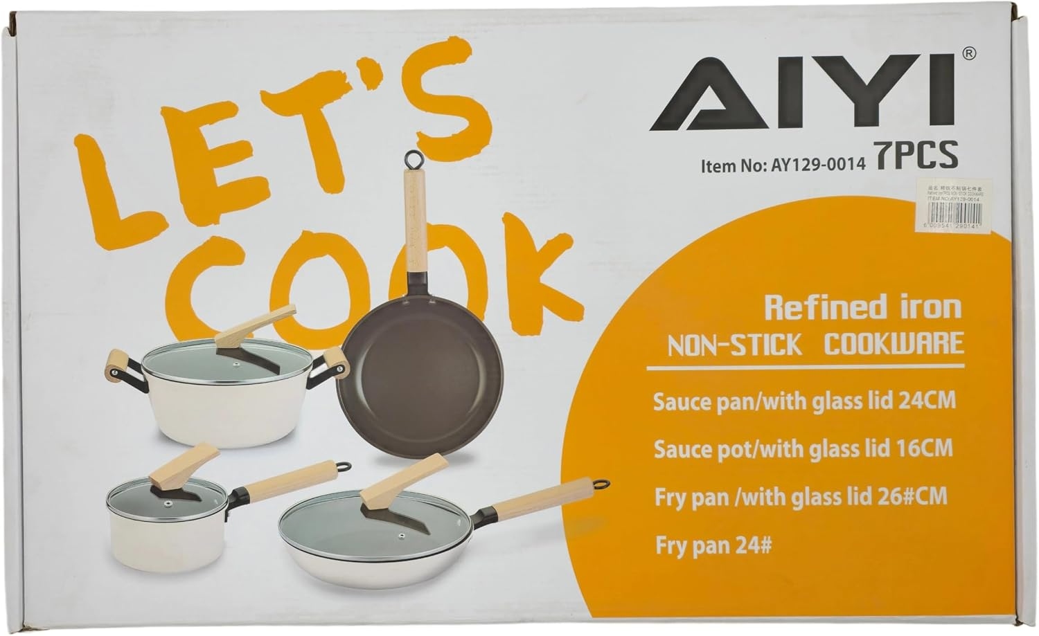 AIYI 7-Piece Refined Iron Non-Stick Cookware Set - Premium Pots, Saucepan & Frying Pans Kit (Wooden Accents) - Image 5