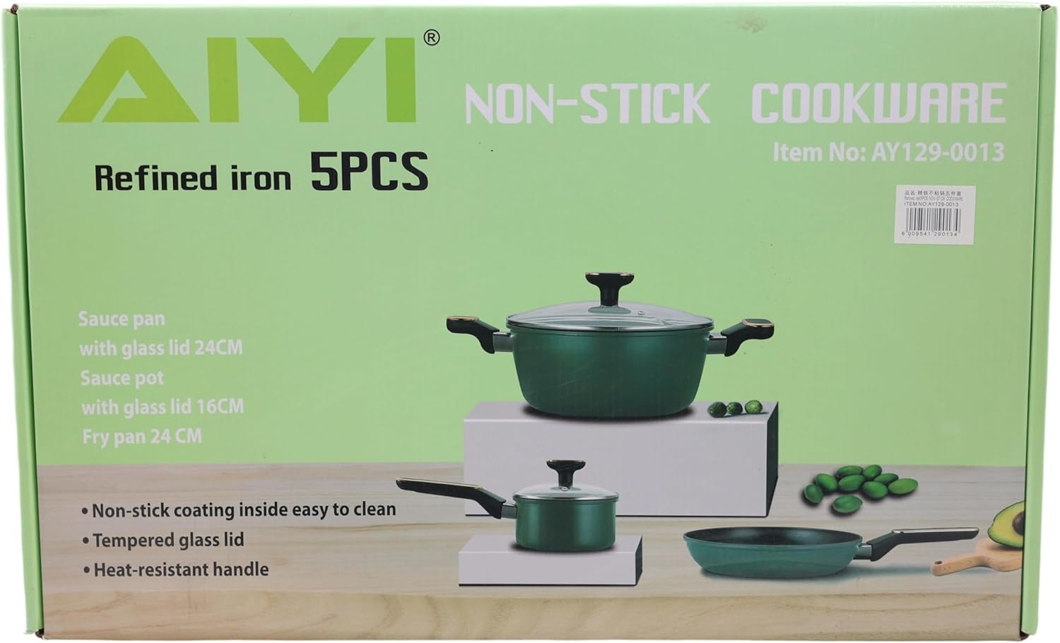 AIYI 5-Piece Refined Iron Non-Stick Cookware Set - Premium Kitchen Pots & Frying Pan Kit (Dark Green - Image 5
