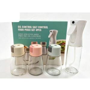 4-Piece Kitchen Seasoning Set - Fine Mist Oil Sprayer Bottle & Quantitative Press Spice Dispenser Shakers