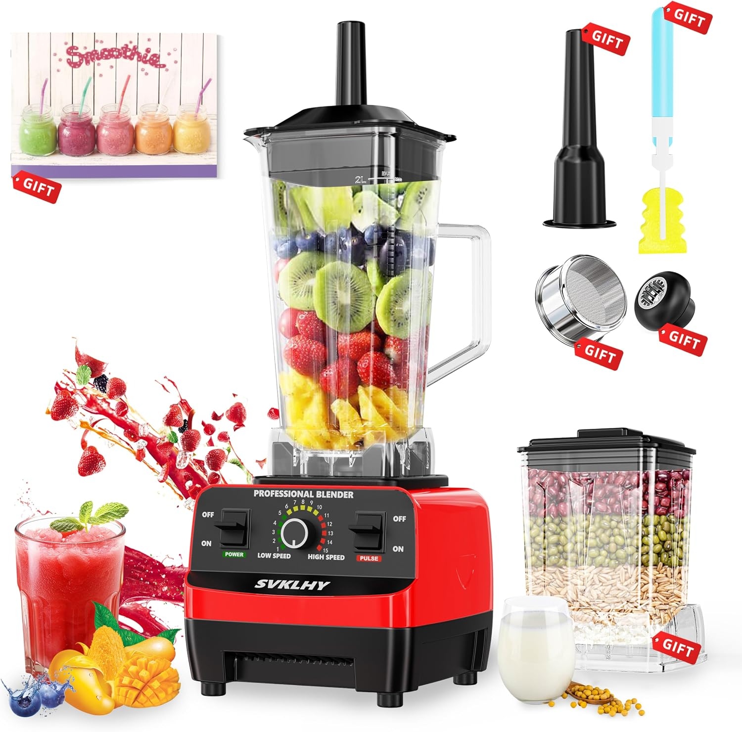Ackiliss 2400W Commercial Electric Blender - High-Speed Countertop Smoothie & Food Processor with 6-Blade Stainless Steel Assembly - Image 3