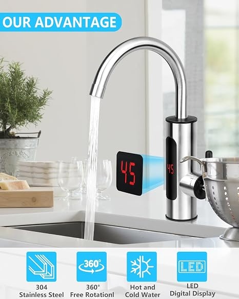 Instant Electric Heating Water Faucet - Tankless Fast Hot Water Kitchen Tap with Touch Screen Digital Display - Image 3