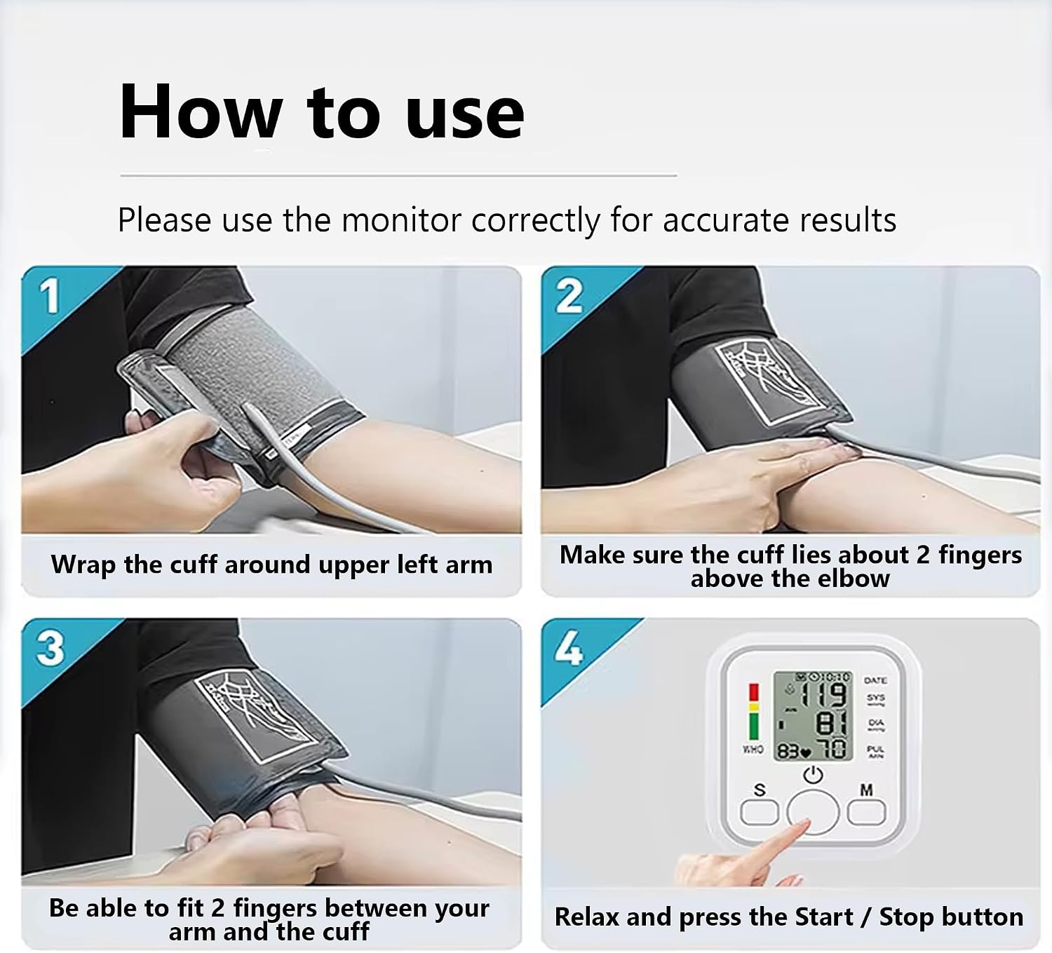 Digital Upper Arm Blood Pressure Monitor - Automatic Heart Rate & BP Machine with Large LCD Display & Wide Cuff - Image 2